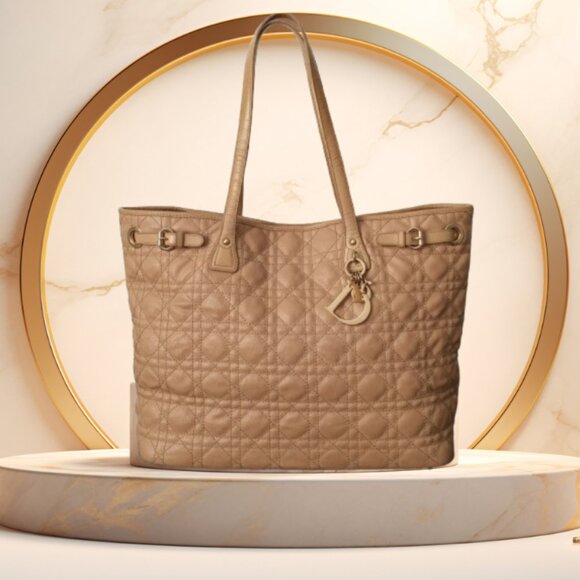 CHRISTIAN DIOR AUTHENTIC PANAREA COATED TAN CANVAS SHOPPER TOTE LATTE HANDBAG - Picture 2 of 14